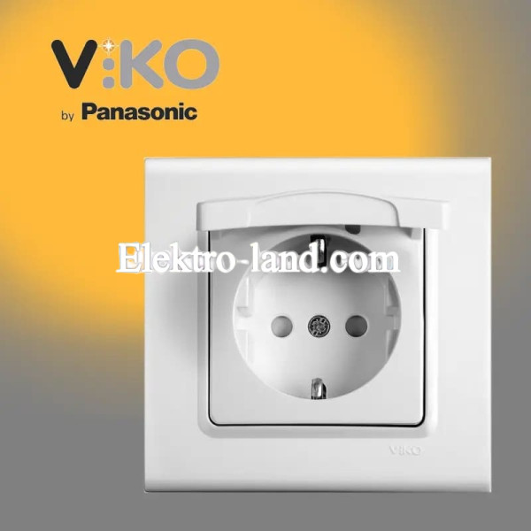 Розетка одинарная с заземлением  с крышкой белая VIKO LINNERA 